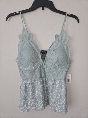 Justify Juniors Lace & Floral Camisole Tank Top - Light Sage Y2K Coquette